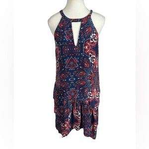 Parker Silk Blue and Red Paisley Mini Dress
